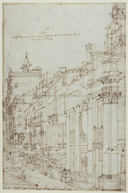 Canaletto, ‘The Campo S. Basso: The North Side with the Church (recto), A Market Scene (verso)’, 1740