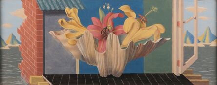 Gerald Leet, ‘Yellow and Pink Lilies on a window ledge overlooking the sea’, 1935