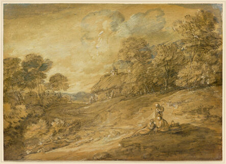 Thomas Gainsborough, ‘Wooded Landscape with Figures and Winding Track Leading to a Cottage’, mid-to late 1780s