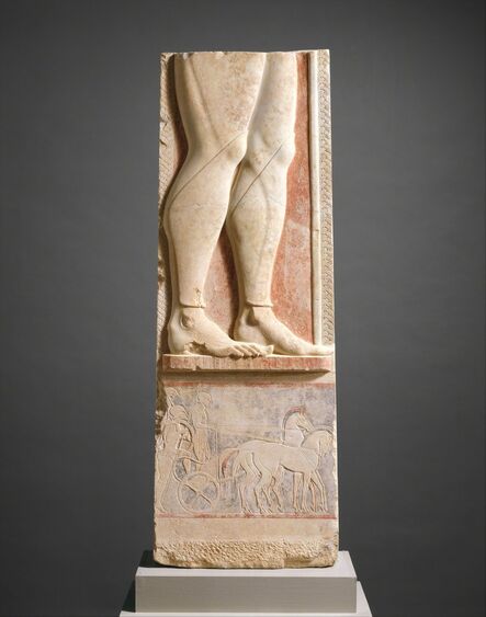 Unknown Greek, ‘Fragment of the marble stele (grave marker) of a hoplite (foot soldier)’, ca. 525–515 B.C.