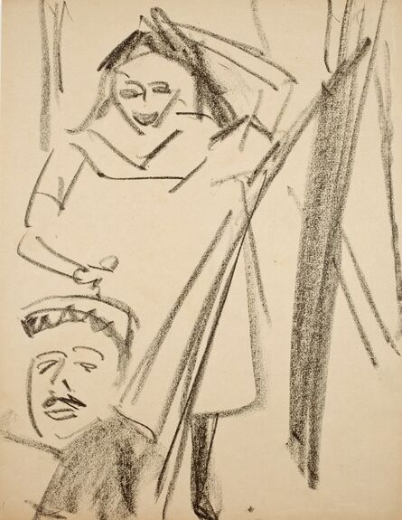 Ernst Ludwig Kirchner, ‘Stehende Fränzi und Mann in Hängematte’, 1910