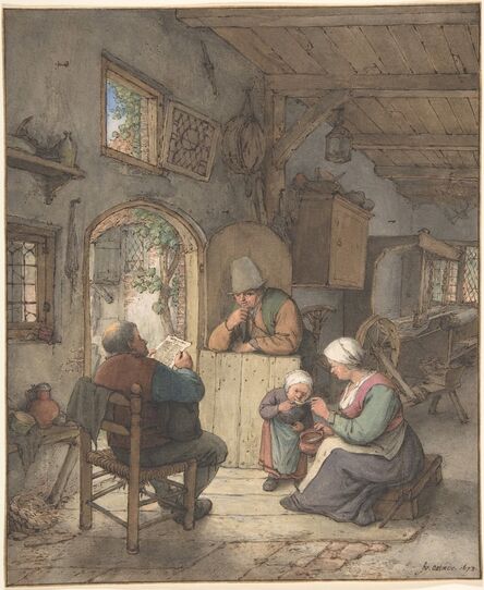 Adriaen van Ostade, ‘Reading the News at the Weavers' Cottage’, 1673