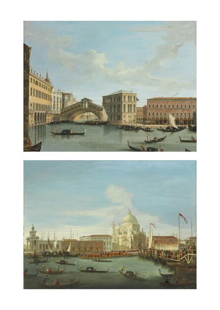 Vincenzo Chilone, ‘View of the Rialto Bridge, Venice; and Procession in front of Santa Maria della Salute, Venice’