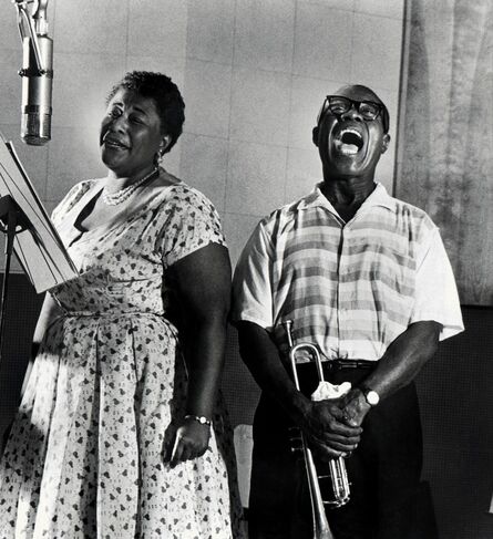 Phil Stern, ‘Ella Fitzgerald and Louis Armstrong recording the album "Ella and Louis"’, 1952