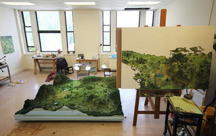 Amy Bennett, ‘Artist's Studio View, model as landscape with underpainting for "Weed Trees."’