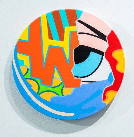 CRASH (John "Crash" Matos), ‘Untitled Wood Circle (red letters)’, 2020