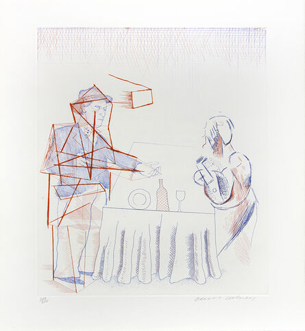David Hockney, ‘Figures with Still Life, from the 'Blue Guitar' portfolio’, 1977