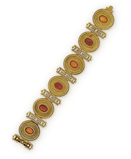 Castellani, ‘An Archaeological Style Gold, Pearl and Carnelian Bracelet’, ca. 1870