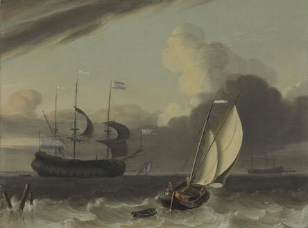 Jan Claesz. Rietschoof, ‘A Dutch merchantman and a spritsail barge in a breeze’