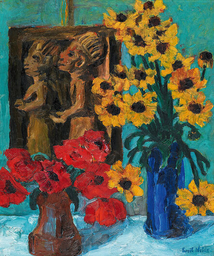 Emil Nolde, ‘A Still Life of Flowers with a Wooden Sculpture’, 1928