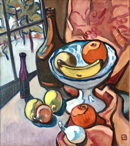 Evelin Bodfish Bourne, ‘Still Life With Fruit Compote and Red Bottles’, Mid-20th century