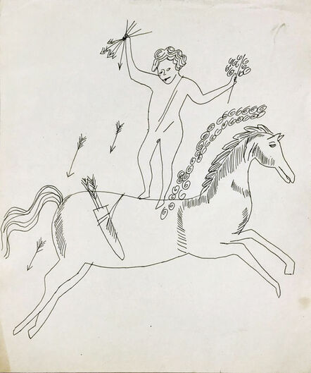 Andy Warhol, ‘In the Bottom of My Garden Study Drawing (Man on Horse)’, ca. 1955