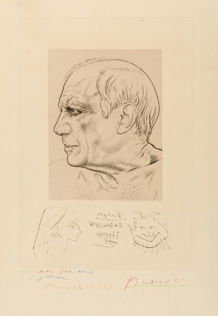 Pablo Picasso, ‘Remarque pour le portrait de Picasso par Lemagny (Bloch 823; Baer 955)’, 1956