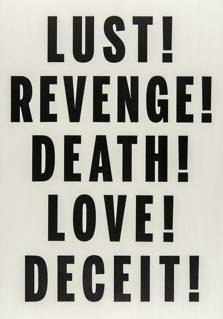 Janice Kerbel, ‘Love, Lust, Deceit, Revenge, Death’, 2014