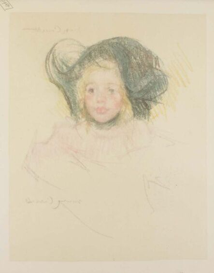 Mary Cassatt, ‘Head of Simone in a Green Bonnet with Wavy Brim (No. 2)’, ca. 1901
