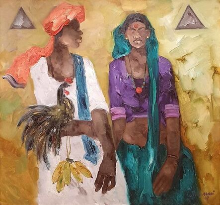 JMS Mani, ‘Badami People, Oil on Canvas by Contemporary Artist "In Stock"’, 2018