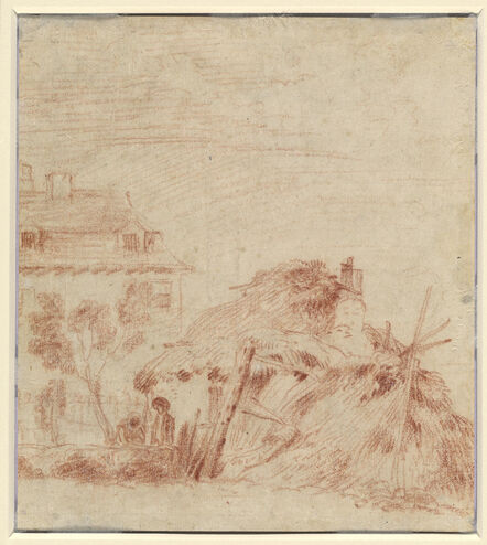 Jean-Antoine Watteau, ‘View of a House, a Cottage, and Two Figures [verso]’, 1718/1719