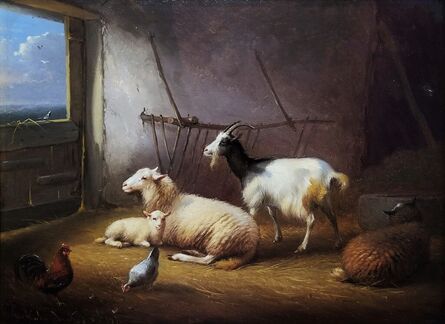 Franz van Severdonck, ‘Goat, Sheep, and Chickens in the Stable’, 1871