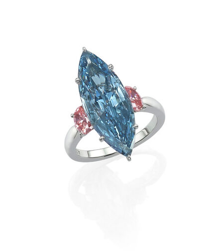 Moussaieff Jewellers, ‘A rare 4.34 ct Fancy Vivid Blue diamond, set with 0.75 cts of Fancy Orangy Pink diamonds ring.’