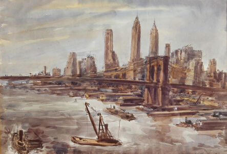 Reginald Marsh, ‘Brooklyn Bridge and Lower Manhattan II’, 1938