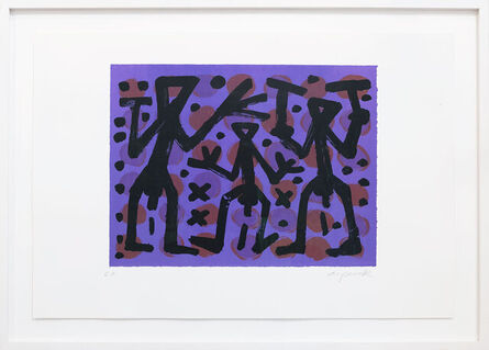 A.R. Penck, ‘Drei Kämpfer auf lila’, 1993