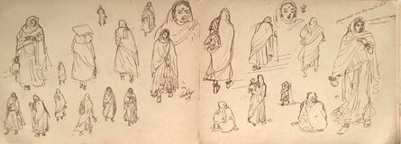Indra Dugar, ‘Drawing of rural women, ink on paper by Bengal Master Artist Indra Dugar’, 1964