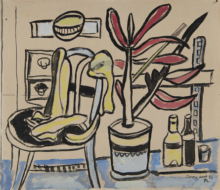 Fernand Léger, ‘Une chaise, pot de fleurs, deux bouteilles’, 1951