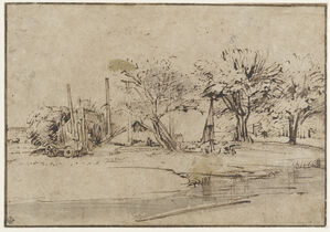 Landscape with Cottage, Trees, and Stream