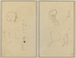 Two Studies of a Child's Head; Two Studies of a Child's Head, a Woman in Profile, and a Man Wrestling an Animal [recto]