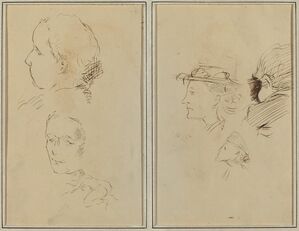 Two Head Studies and a Crouching Nude Woman; Two Women's Heads and a Head of Child [recto]