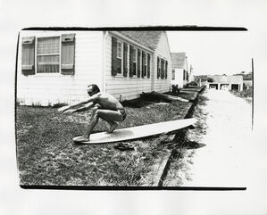 Jon Gould on surfboard in Montauk
