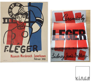 2-PIECE POSTER/INVITE SET: "Ceramics" 1954 Sidney Janis Gallery & "F.Leger" 1955 Museum Morsbroich-Leverkusen