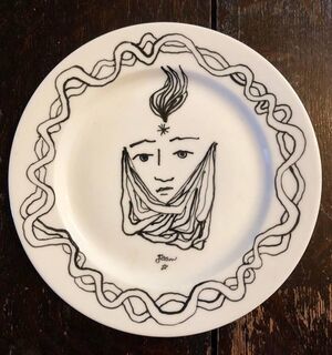 Christofle Porcelain Plate With Cocteau Art Deco Design Drawing