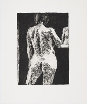 #17 (back view of standing nude woman with partial reflection)