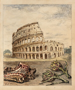 Veduta di Roma con abbacchio e carciofi