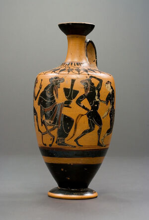 Ancient Greek black figure Lekythos with Dionysiac Scenes