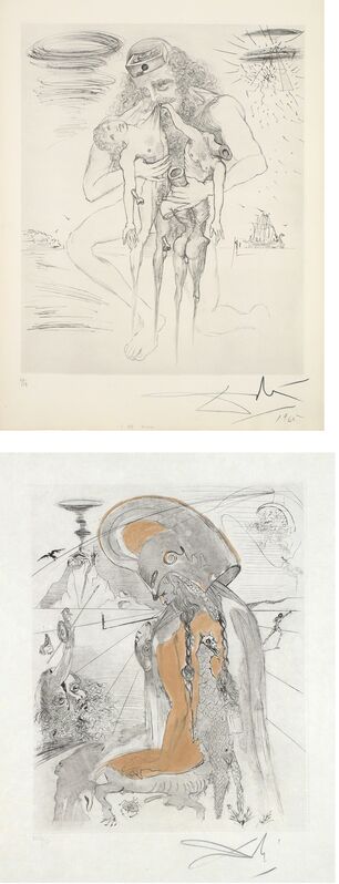 Salvador Dalí, ‘Kronos; and Athene, from Mythologie’, 1963-65, Print, Two drypoints and heliogravure, one with hand-coloring, on Lana and Japanese paper, with full margins., Phillips