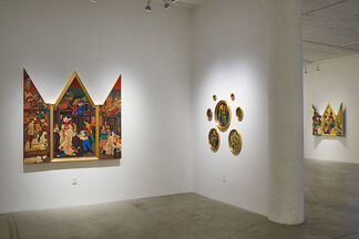 Masami Teraoka’s Apocalyptic Theater/The Pope, Putin, Peach Boy, and Pussy Riot Galore, installation view