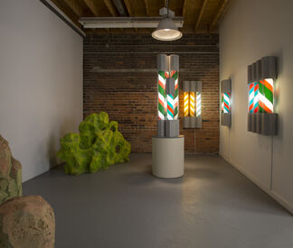 The Five Realms + Tiles, Grates, Poles, Rocks, Plants, and Veggies, installation view