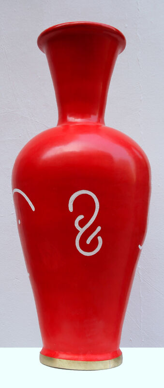 Remed, ‘Visage Rouge’, 2019, Sculpture, Clay and engraved stucco jar, David Bloch Gallery