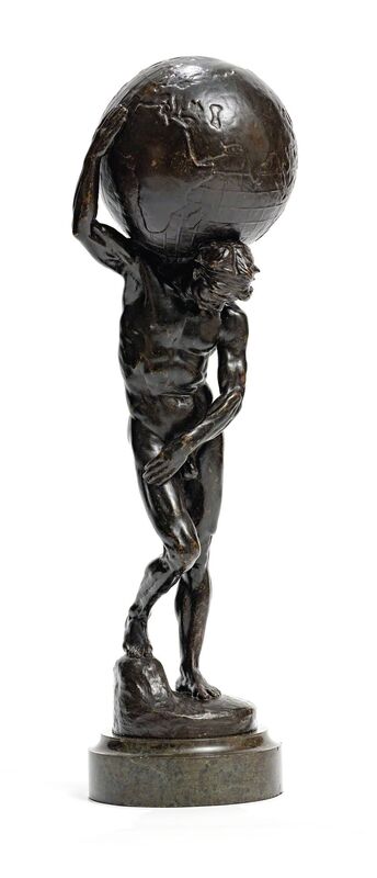 Abraham Broadbent, ‘Atlas’, 1914, Sculpture, Bronze with a dark brown patina, on a marble base, Strauss & Co