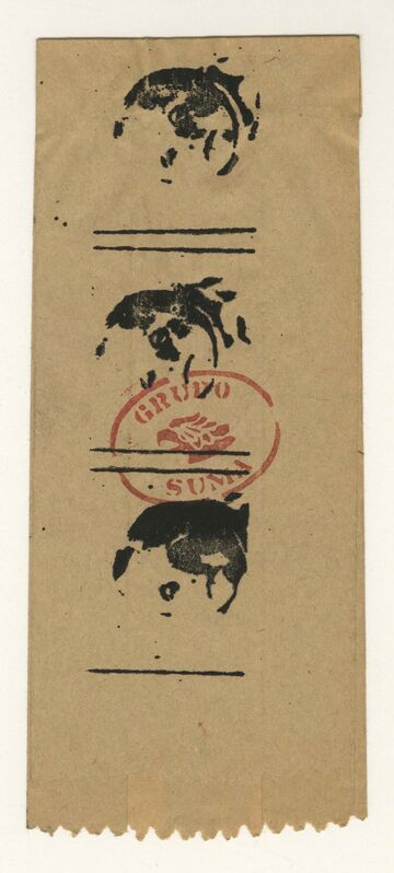 Grupo Suma, ‘Untitled’, 1978, Drawing, Collage or other Work on Paper, Ink stamp on paper (peanut bag), Bienvenu Steinberg & Partner
