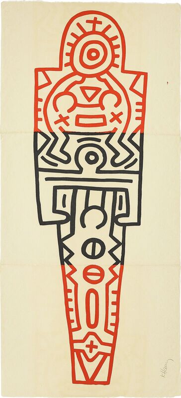 Keith Haring, ‘Totem’, 1989, Print, Woodcut in black and red, on three sheets of Inshu-Kozu Japanese paper, with full margins., Phillips