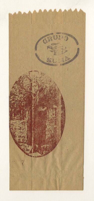 Grupo Suma, ‘Untitled’, ca. 1978, Drawing, Collage or other Work on Paper, Ink stamp on paper (peanut bag), Bienvenu Steinberg & Partner