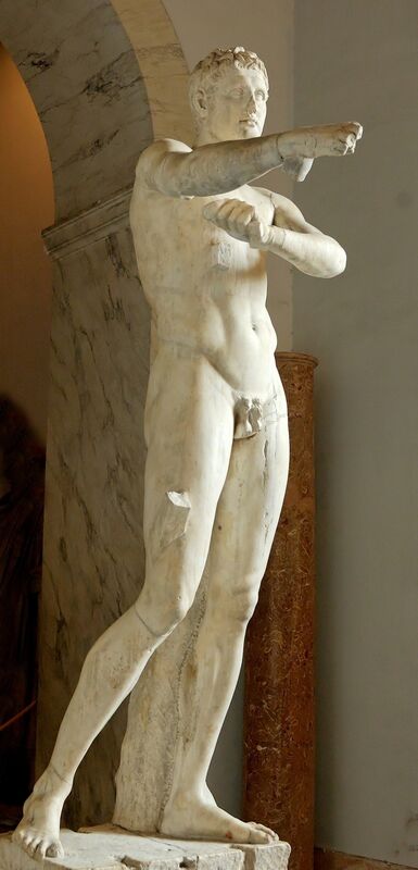 Lysippos, ‘The Man Scraping Himself (Apoxyomenos), Roman copy after the original bronze of ca. 350-325 B.c.’, 1st century A.D., Sculpture, Marble, Art History 101