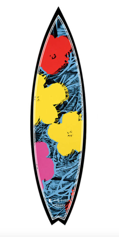 Andy Warhol, ‘Flowers Blue’, 2012, Ephemera or Merchandise, Polyester resin, Swallow Tail, digital print on Fibreglass surfboard, The Drang Gallery
