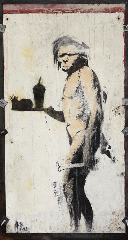 Banksy, ‘The caveman’, ca. 2008, Mixed Media, Stencil and colored spray on concrete wall in metal frame, Fine Art Auctions Miami