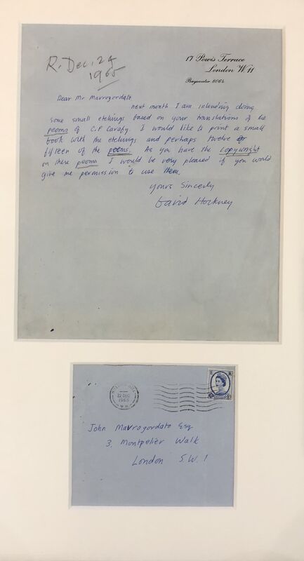 David Hockney, ‘A signed letter by David Hockney on his intention to create the Cavafy Etchings’, 1965, Drawing, Collage or other Work on Paper, Ink on Paper, Mr & Mrs Clark’s