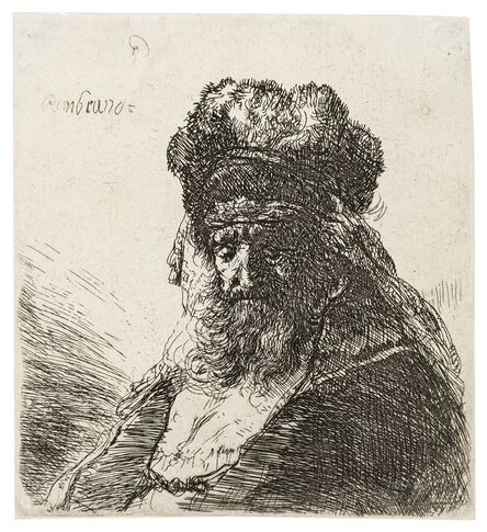 Rembrandt van Rijn, ‘Old Bearded Man in High Fur Cap, with Eyes Closed’, 1635