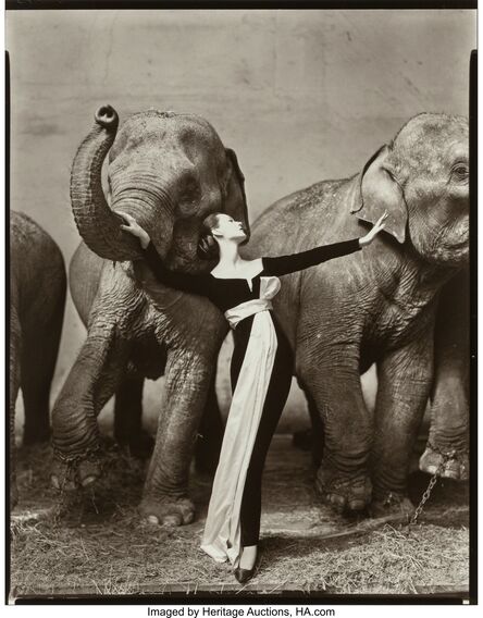 Richard Avedon, ‘Dovima with Elephants, Evening Dress by Dior, Cirque d’Hiver, Paris’, 1955